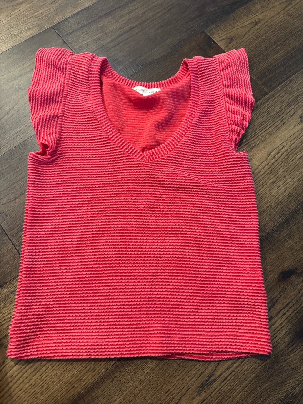 Moa Moa Coral Knit V-Neck Ruffle Sleeve Tank